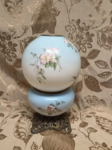 Antique Floral GWTW Parlor Table Kerosene Oil Lamp Base w/Ball Shade Globe - Picture 1 of 22