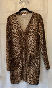 Blusa túnica Halife para mujer con estampado de leopardo manga larga botón delantero L - Imagen 1 de 7