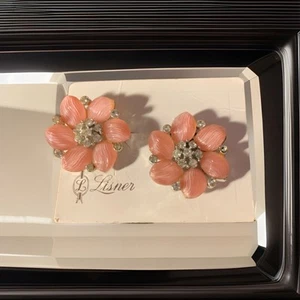 Pendientes de clip de diamantes de imitación Lisner firmados vintage años 60 nuevo stock antiguo - Imagen 1 de 6