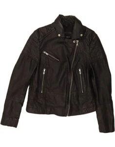BARNEYS Womens Leather Biker Jacket UK 14 Medium Black Leather AX01 - Picture 1 of 3