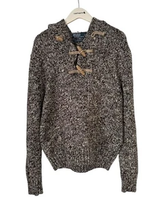 Vintage  Polo Ralph Lauren Toggle Knit Sweater Mens Brown Hooded Chunky Size XL - Picture 1 of 20