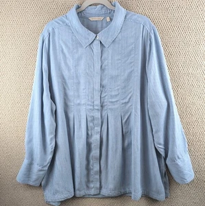 Soft Surroundings Button-Up Shirt 2XL Blue Chambray Long Sleeve Tencel Tunic - Picture 1 of 8