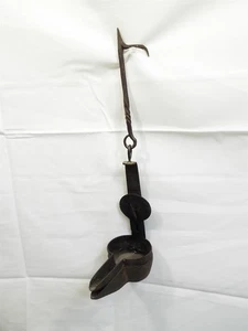 Antike handgeschmiedete Wal Fett Öl Betty Lampe Schmiedeeisen primitiv Lichterhaken - Bild 1 von 6