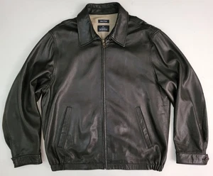Vintage Nautica schwarz Lammleder Leder kariert Futter Bomber Harrington Jacke Herren XL - Bild 1 von 9