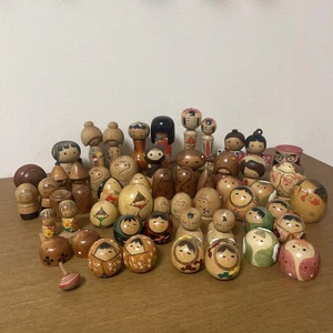 Lot of 54 Vintage Mini Kokeshi Dolls & Japanese Wooden Spinning Tops Retro - Picture 1 of 20