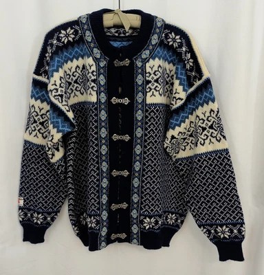 Винтажный Nordstrikk шерсти свитер кардиган Fair Isle женщин XL лыж олова застежка - Изображение 1 из 4