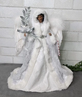 Angel Tree Topper African American Christmas Figure 16" Tabletop Feather Wings - Image 1 of 4