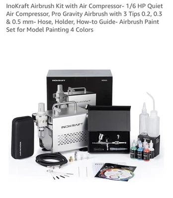 NEW InoKraft Airbrush Air Compressor 1/6 HP Quiet with Accessories And 30 Paints - Image 1 of 4