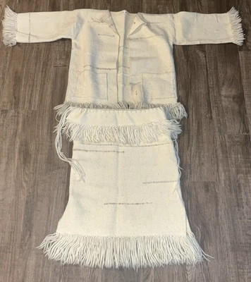 Vtg Suit Outfit Hand Tied Hippie OOAK Crazy Stitching Fringe Jacket Skirt 2 Pc - Image 1 of 4