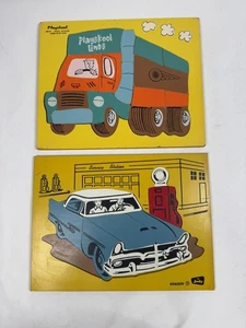 Vintage Playskool Truck Wooden Tray Puzzle + Judy Gas Station 606009 Lot of 2 - Picture 1 of 6