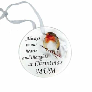 Robin Glass Memorial Christmas Tree Hanging Ornament Plaque Mum DF17692-E - Picture 1 of 1