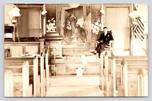 RPPC Man in Suit Sitting At Altar in Church VTG Unposted Photo Postcard - Picture 1 of 2