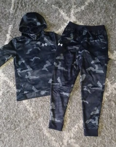 boys Under Armour 2 Pc Black/grey Camo Set hoodie/jogger size Large Never Worm - Picture 1 of 5