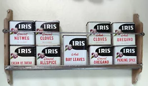 Rare set of 9 Iris spice tins 1940 Hoosier holder rack - Picture 1 of 2