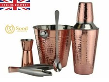 Set Of 5 Piece Cocktail Stainless Steel and Copper Ice Bucket Shaker Spoon Tongs