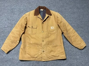 Carhartt Jacket Mens 46 Tall Duck Button Blanket Lined Coat Chore Distressed - Picture 1 of 14