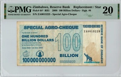 Zimbabwe - 100 Billion Dollars  AGRO 2008 - P64 Replacement PGM20 ZA0015223 - Image 1 of 2