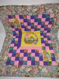 Vintage Easter Hand Made Quilt Wall Hanging Signed basket chick rabbit 30" x 24" - Picture 1 of 12