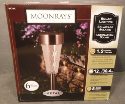 New Moonrays 91744 Metal Solar Outdoor Light Pack of Six 12" 1.2 Lumens 8 Hour - Image 1 of 4