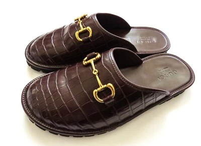 GUCCI Rare Nojum Crocodile Alligator Leather Slippers Mules 9 G 9.5 US 42.5 Euro - Image 1 of 4