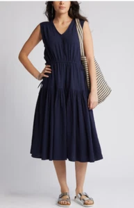 Caslon Women's Tiered Cotton Gauze Midi Dress Navy Blue Size 3XL - Picture 1 of 6