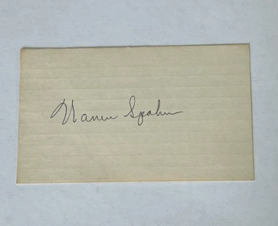 Hall of Fame Inductee Warren Spahn Autographed 3 x 5 Index Card - Image 1 of 3