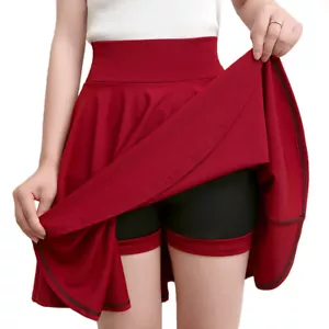 Ladies Girl Pleated Mini Skater Skirt Flare Elastic Waist Solid Uniform Fashion - Picture 1 of 28