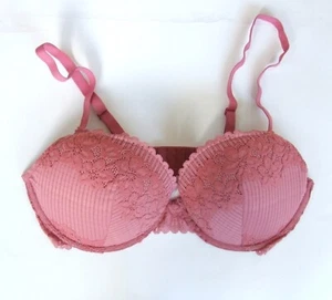Damen M&S Gr. 32B BH Bügel gepolstert stretchig Blumen Spitze rosa - Bild 1 von 7