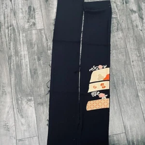 Golden Days #Fset 2yd LONG Hand Painted Tomesode Black Silk Kimono Fabric ToF47 - Picture 1 of 4