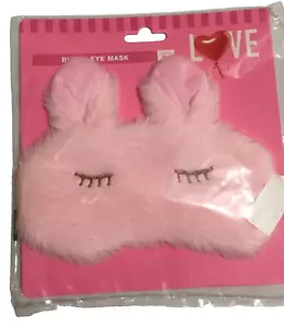 Pink Bunny Eye Sleep Mask Plush Ears Embroidered Eyes Soft Ages 3+ NEW - Picture 1 of 9