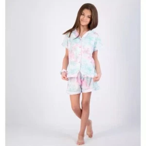 Sleep On It 2-Piece Girl's Pajama Shorts Set Featuring Iridescent Stars with Mat - Picture 1 of 4