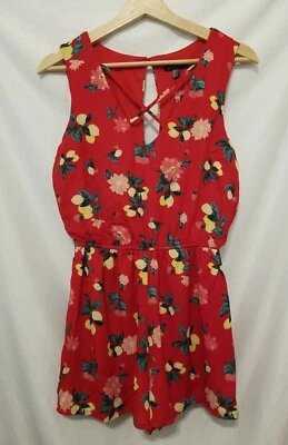 As U Wish Romper Juniors Small Red Floral Sleeveless Keyhole Pull On - Image 1 of 4