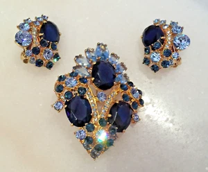 Jacqueline Kennedy Camrose & Kross | French Blue Crystal Brooch/Earrings 💙⚜🔵💎 - Picture 1 of 13