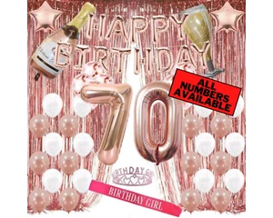 70th Birthday Rose Gold Decorations - 40" Number Balloons, Foil Curtains & More - Picture 1 of 7