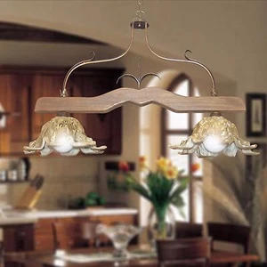  lampadario bilanciere RUSTICO ferro battuto CERAMICA e LEGNO cucina taverna  - Picture 1 of 4