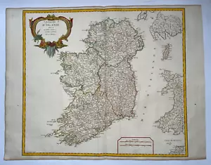 IRELAND c. 1750 ROBERT DE VAUGONDY LARGE ANTIQUE ENGRAVED MAP 18TH CENTURY - Imagen 1 de 13
