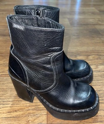 DESTROY Platform Chunky Black Leather Vintage Y2K Ankle Bootie Boots Size 7 Rare - Image 1 of 4