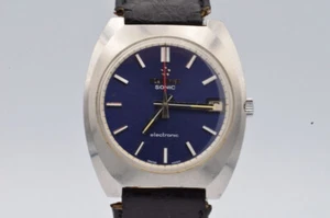 Eterna Sonic Classic Men's Watch Steel With Leather Band 36MM Vintage RAR - Picture 1 of 10