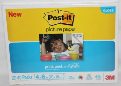3M Post-it Picture Paper 80 Sheets 4x6 Glossy Print Peel Stick Inkjet 45LB-G9 - Image 1 of 2