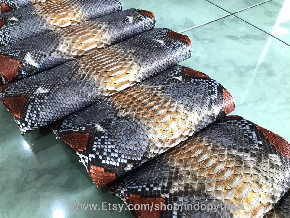 Genuine Python Leather, Exotic Snake Skin, Gray SnakeSkin, Multicolor Leather - Image 1 of 4
