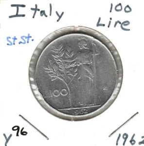 Italy 100 Lire, 1962 Stainless Steel, KM 96 - Picture 1 of 2