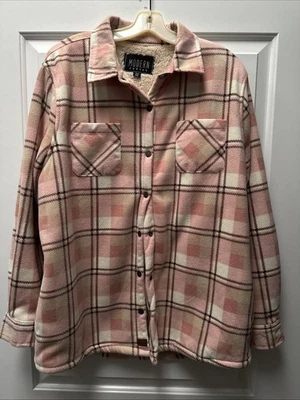 Moderna sudadera de lona rosa/marrón a cuadros para mujer talla 1X cálida y acogedora Foto 1 de 4