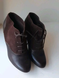 la Radoute Shoes 4 37 Brown Leather Suede Lace Up Heels Atelier R - Picture 1 of 7