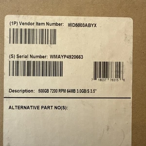 Western Digital WD5003ABYX 500GB 7.2K RPM 3Gb/s 3.5" SATA HDD Hard Drive - Picture 1 of 1