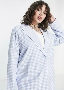 Heartbreak Plus oversized blazer co-ord in blue gingham, Women’s, UK 18 - Picture 1 of 6