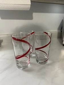 Pier One SWIRLINE Red Swirl Tumblers High Ball Drinking Glasses 16 oz, Set of 3 - Picture 1 of 6