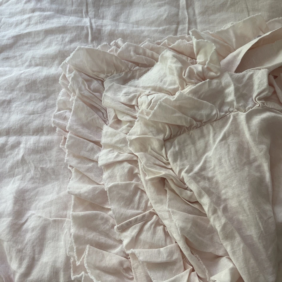 Funda nórdica doble con volantes de algodón lino para bebés y niños Restauración Hardware rosa Foto 1 de 4