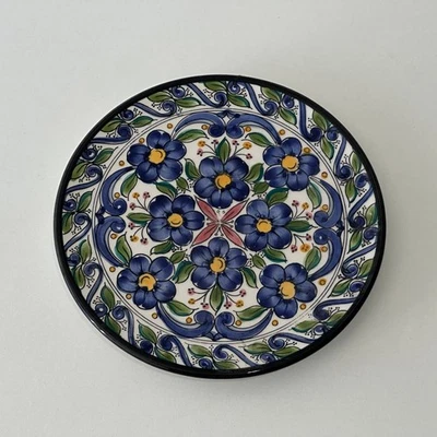 Plato de Pared Ceramar Decorativo Flores Azules Pintado a Mano España Cermánico 7" De Colección Foto 1 de 4