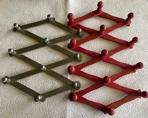 Wooden Accordion Folding Hat Rack Cloth Wall Hanger Expandable Lot Of 2 - Picture 1 of 18