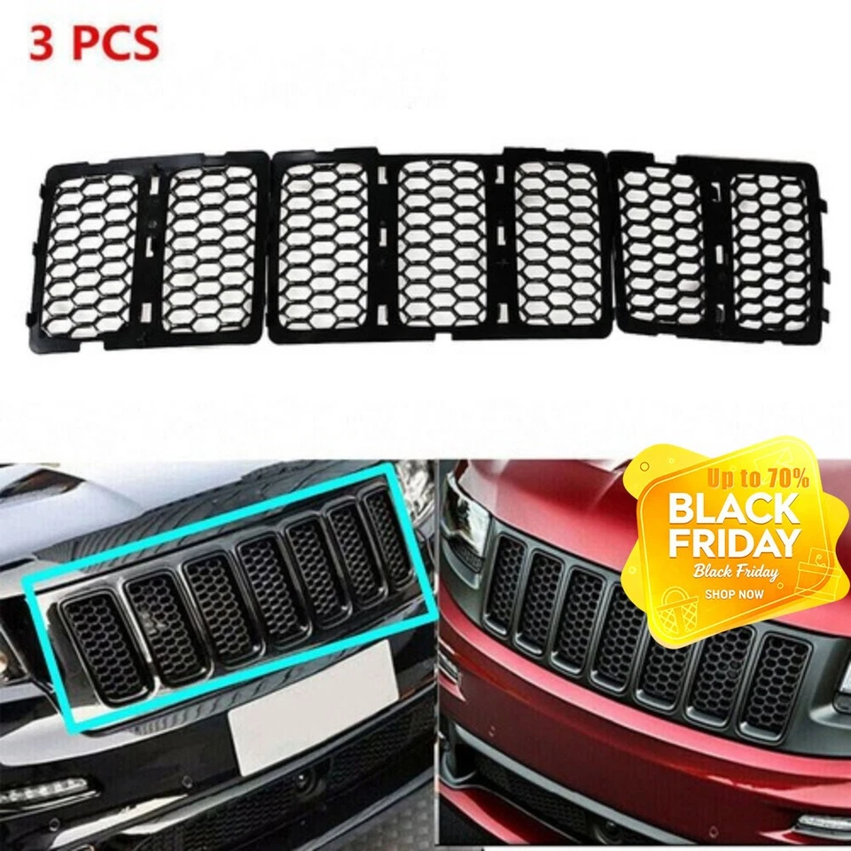 Black Mesh Grille Insert Kit Front Grill Cover For Jeep Grand Cherokee 2014-2016 Foto 1 de 4